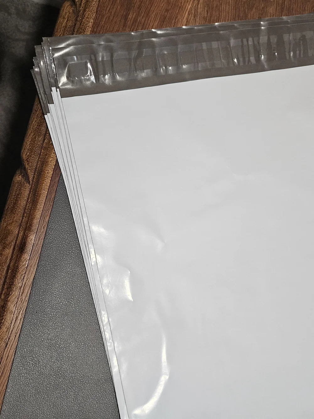 25 White Poly Mailing Envelopes with Gray Peel-Strip Size 10x13.